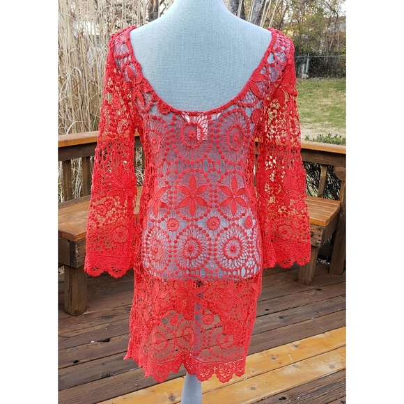 SOLD☆Crochet Lace Coachella Swimsuit Cover-up M - Picture 7 of 7